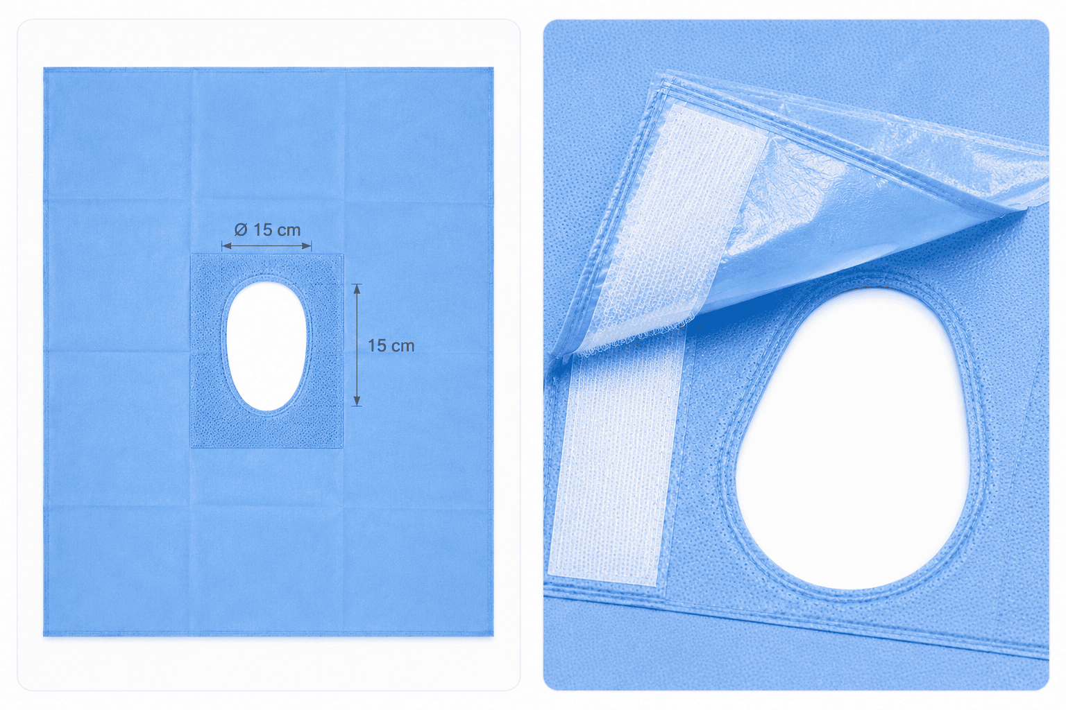 Gatlaken 100x150cm, ø15cm, met Velcro, steriel - Afbeelding 2