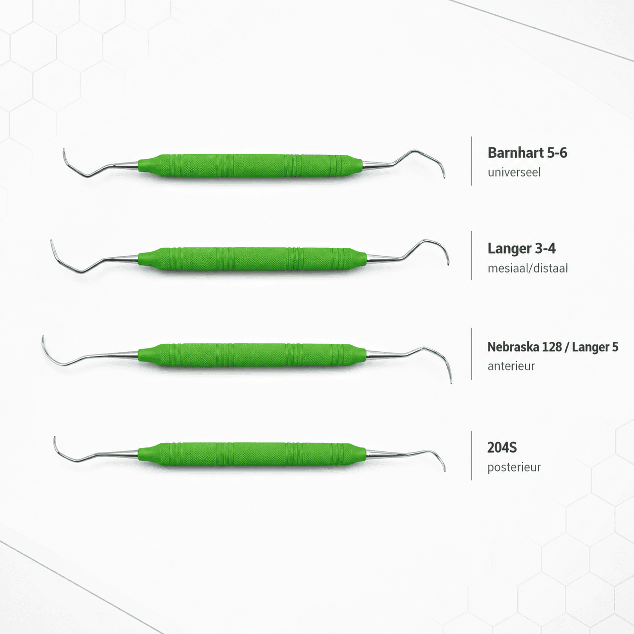 Titanium Implantaatcurettes Set – 4-delig incl. cassette - Afbeelding 2
