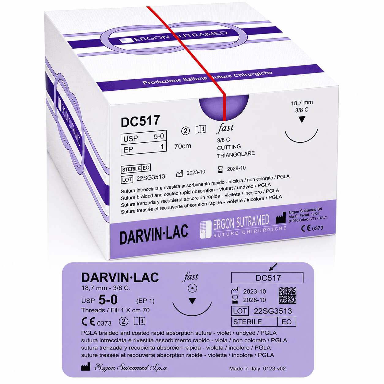 DC517 - Darvin 5-0 violet, 18,7 mm naald 3/8C, 70 cm, 36 st/verp
