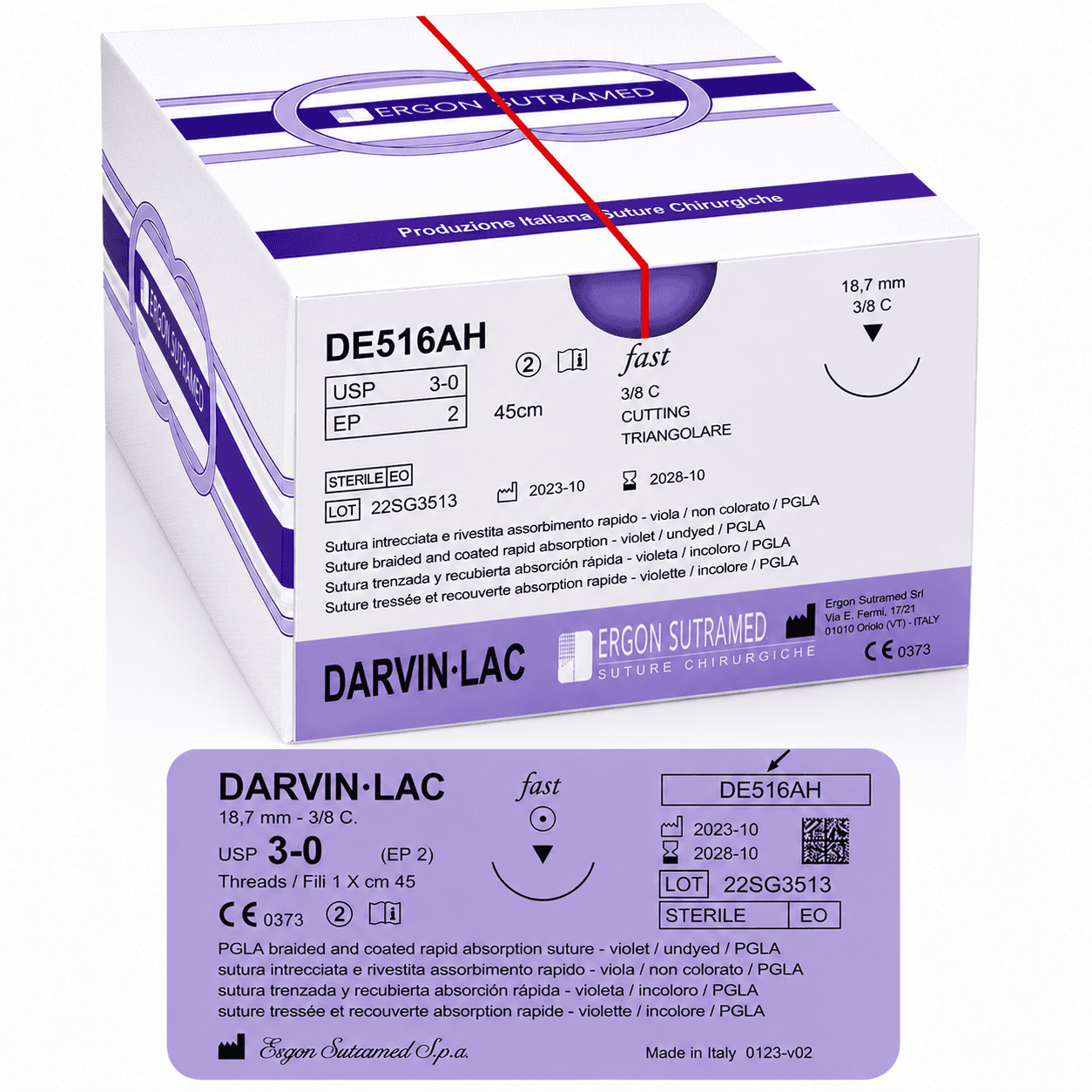 DE516AH - Darvin 3-0 violet, 18,7 mm naald 3/8C, 45 cm, 36 st/verp