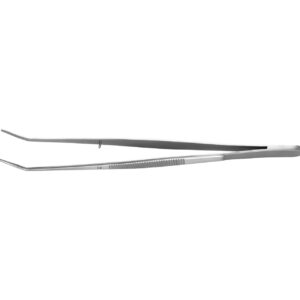 Roestvrijstalen chirurgische pincet met gebogen uiteinden voor dentale procedures