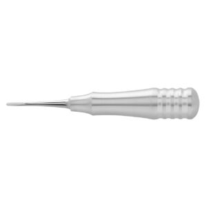 Roestvrijstalen chirurgisch instrument met ergonomische handgreep voor dentale procedures.
