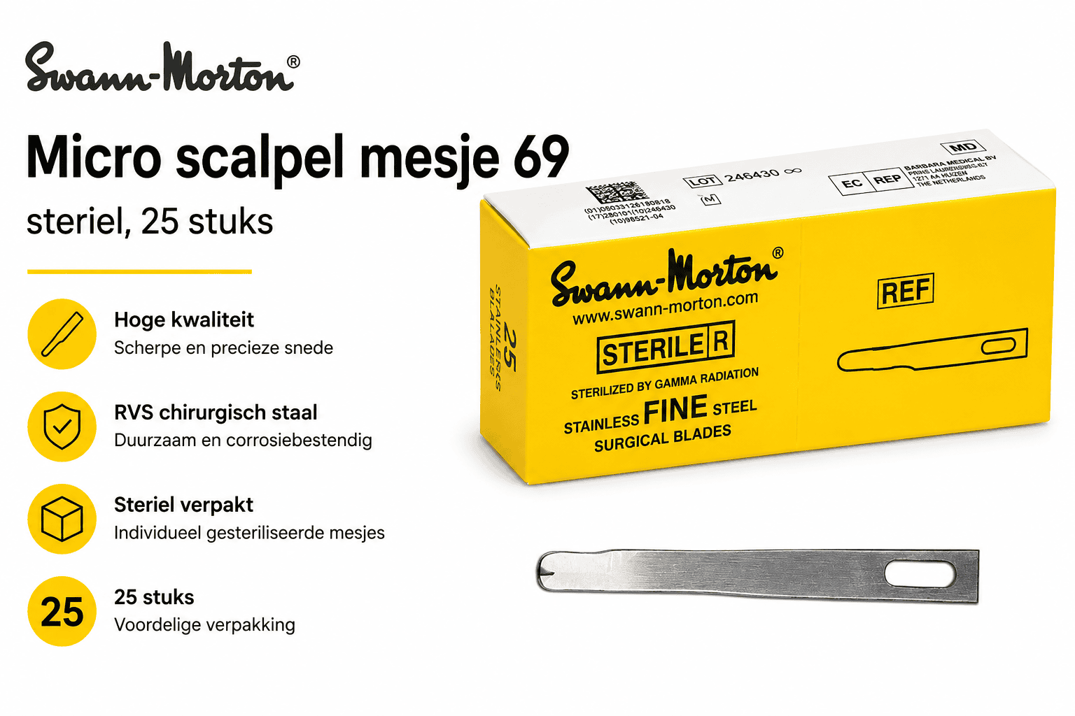 Micro scalpel mesjes SM69, steriel, 25 st/verp