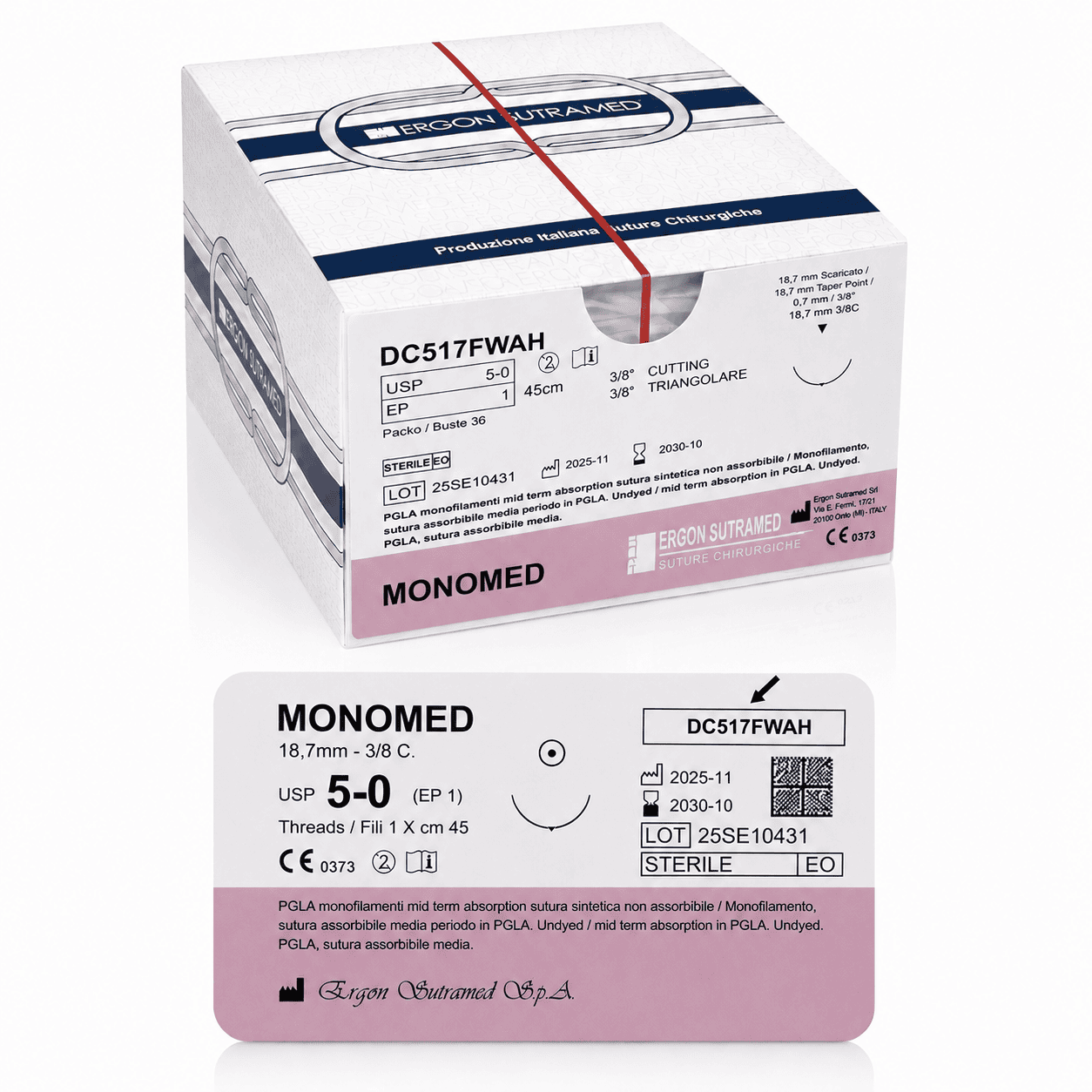 Monomed DC517FWAH 5-0, 18,7mm, 3/8C, 45cm, undyed (36st)