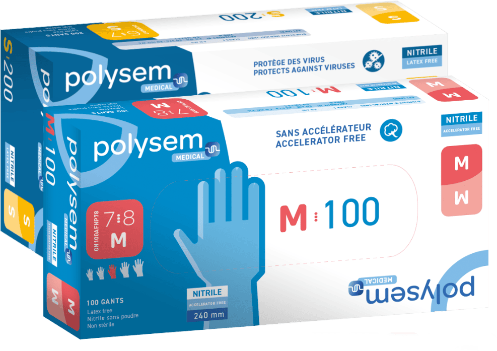 Twee dozen met Polysem nitrile handschoenen