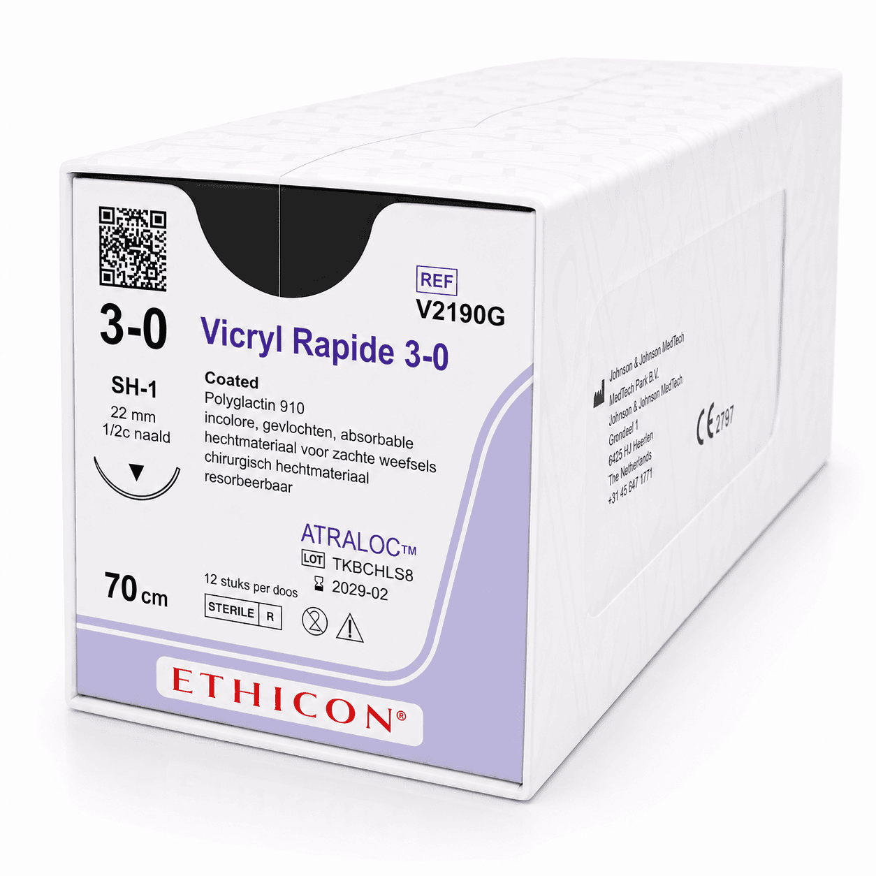 Hechtdraad: Vicryl Rapide 3-0 / Sh-1 22mm / 1/2c Naald / 70cm