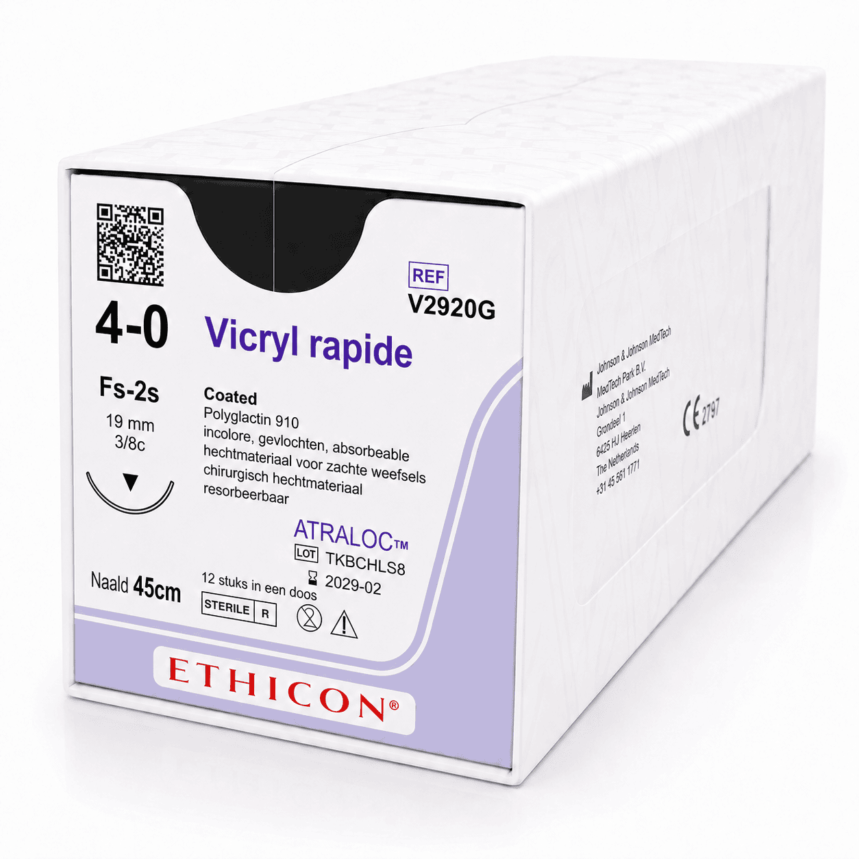Hechtdraad: Vicryl rapide V2920G 4-0 / fs-2s 19mm 3/8c / 45cm